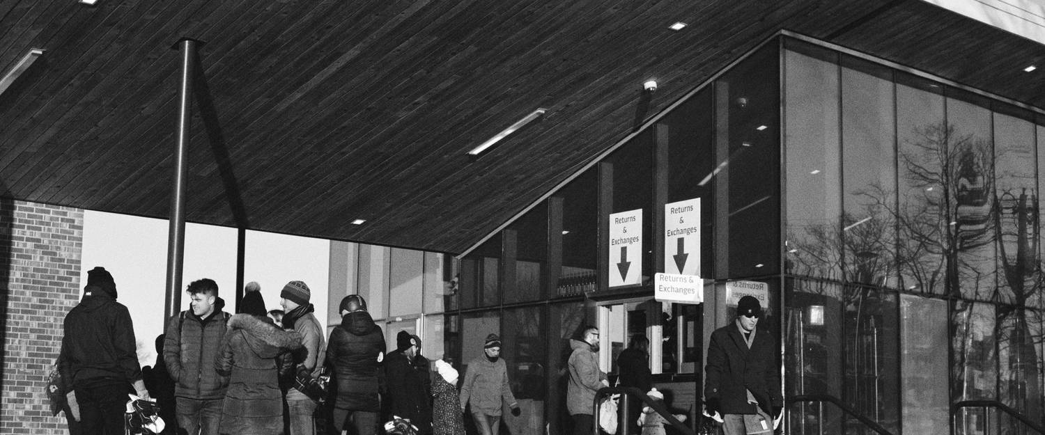 Jurors queueing at a courthouse security checkpoint in Ontario
