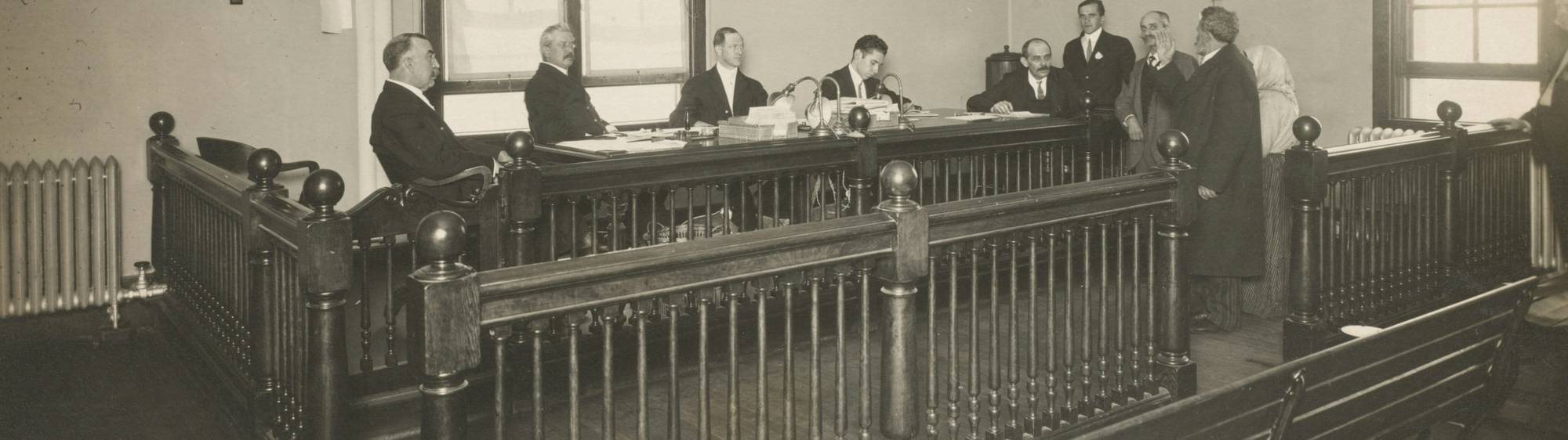 Ontario courtroom interior during voir dire process
